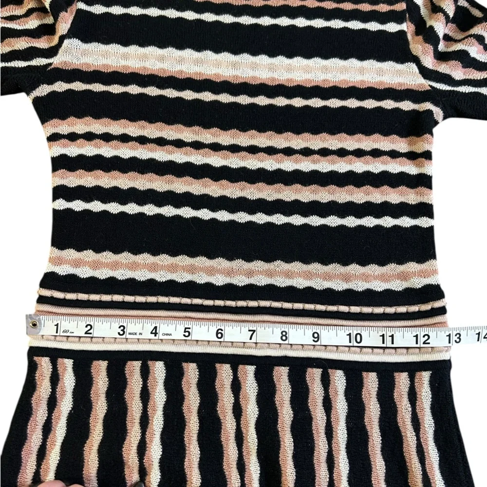 Kate Spade Scallop Stripe Knit Sweater‎ Dress Blush Black Cream Fit & Flare Sz S